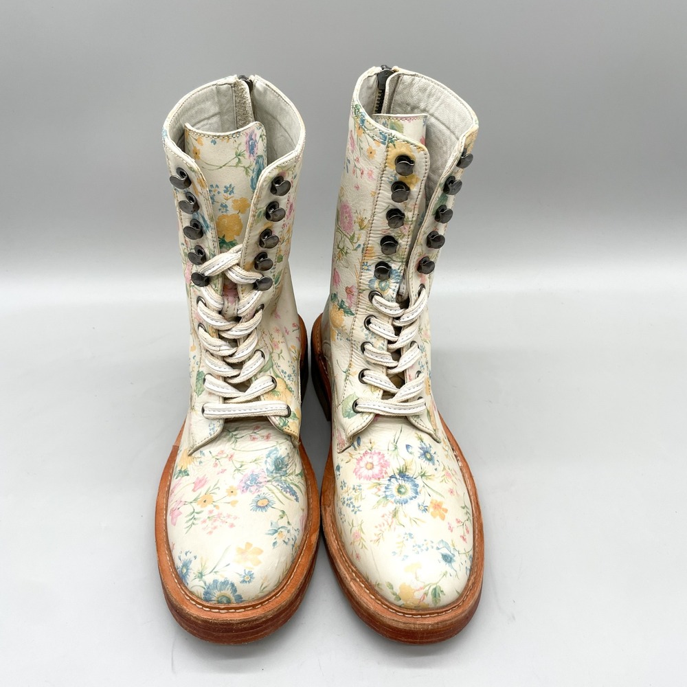 Free People Womens 39 Santa Fee Combat Boots Vintage Floral Leather Cottage Boho - Picture 3 of 13